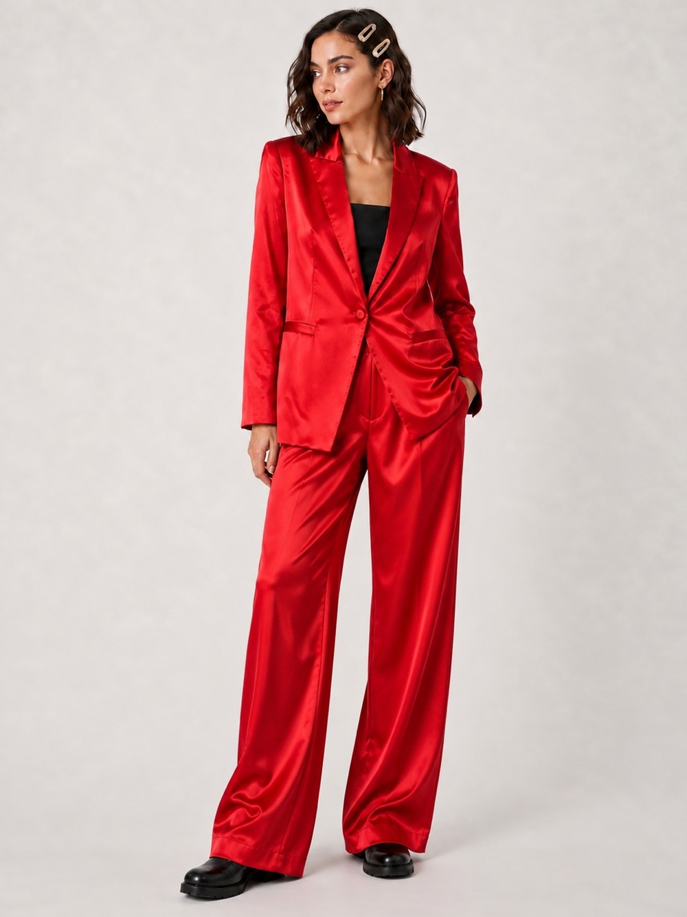 INC Red Satin Blazer and Pant set, Medium